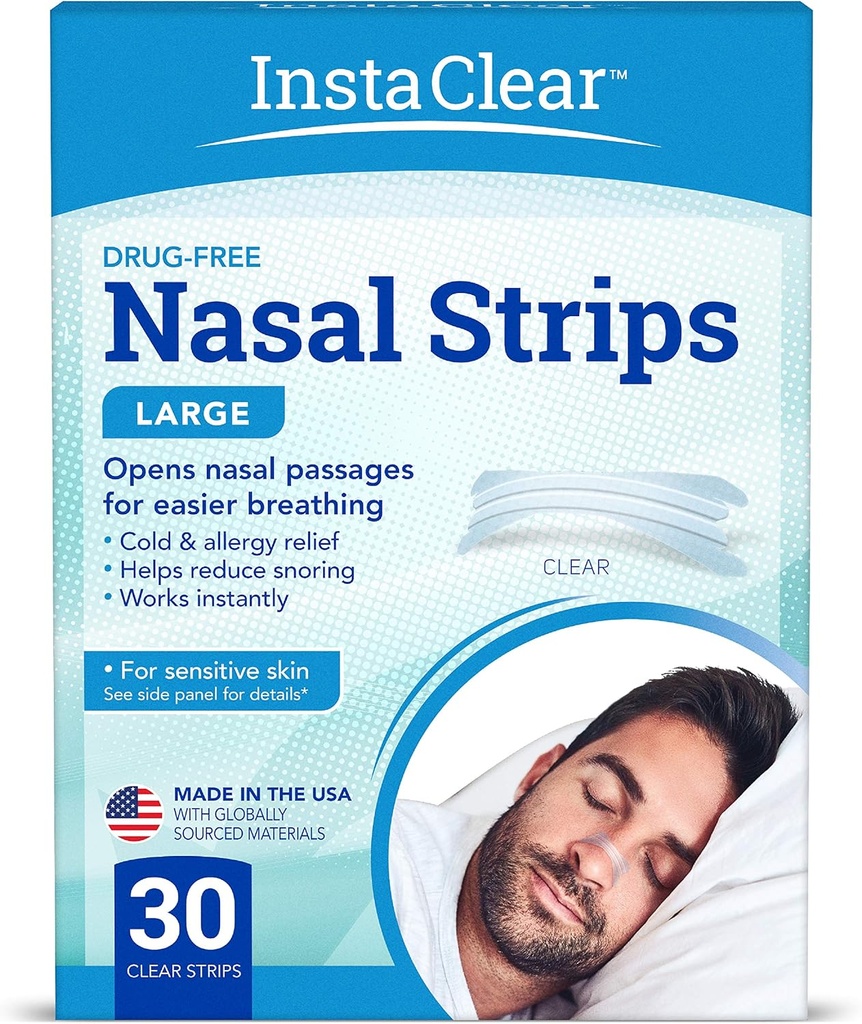 Strips Nasal Breathing, Clear Large 30 ct 124; Works Instantly, Nasal Contraffic Relief, Stop Snoring, Cold & Allergy