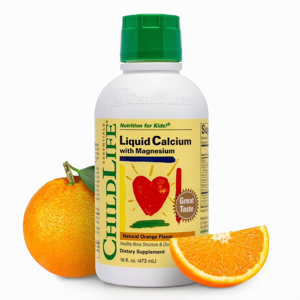 ChildLife ESSENTIALS Liquid Calcium Suplement for Kids-Baby Calcium with Magnesium, Zinc, and Vitamin D3 - Orange Flavor, 16 fl oz (1 Pack)