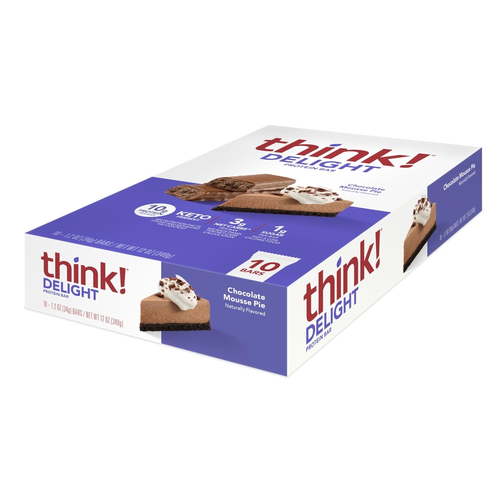 berpikir! Delight, Keto Protein Bars, Healthy Low Carb, Gluten Free Snack - Chocolate Mousse Pie, 10 Count (Packaging May Wary)