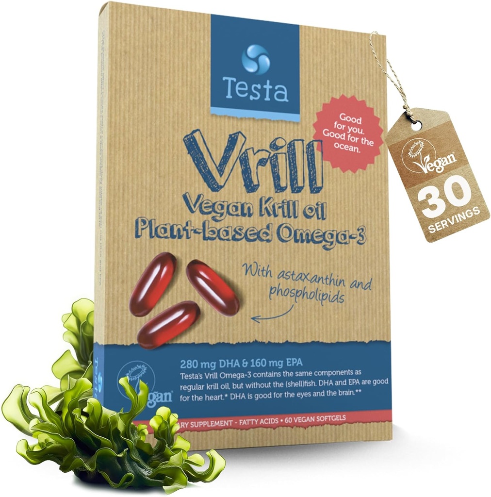 Testa Omega 3 Vegan Krill Suflet - 100mg Softgels, 2 kali More Omega-3, DHA, EPA, Astaxanthin, Phospholipids - Heart, Brain, Eye, Gabungan Dukungan - Bukan dari Fish, Algae Softgeels - 60 Softgeels
