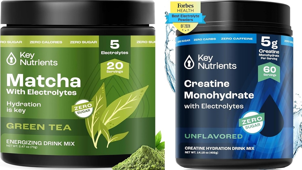 KEY NUTRIENTS Matcha Powder & Creatine Monohydrate Bundle - Matcha Green Tea (20 Pelayan) + Micronized Creatine Powder Suplemen (60 Service) - Boost Energy, Fokus & Performance