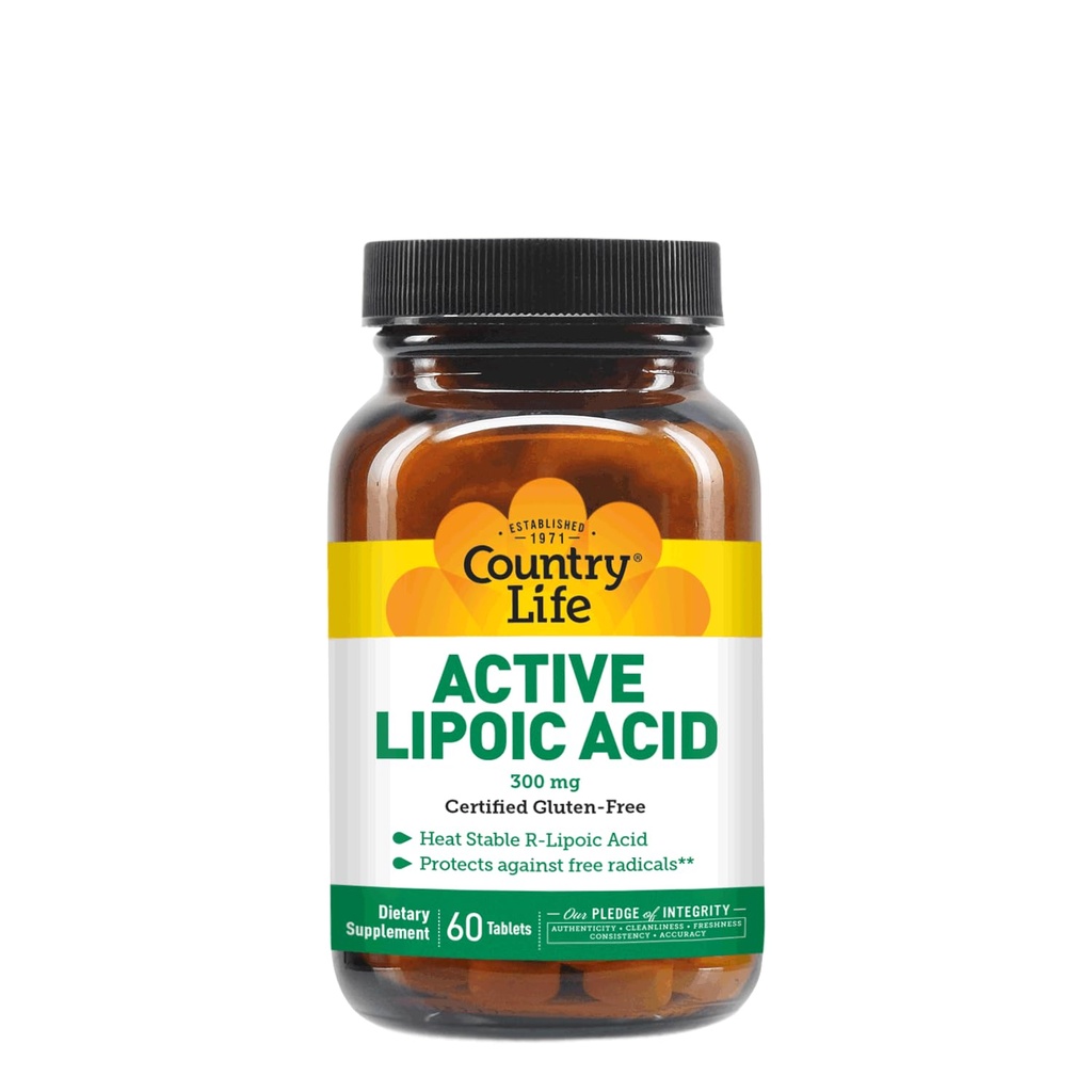 Country Life R-Alpha Lipoic Acid Complex 300mg - Alpha- Lipoic Acid 270mg & R-Lipoic Acid 30mg - Antioksidant Dukungan - Tidak ada Yeast, Corn, Wheat, Soy, Gluten, Milk - Alpha Lipoic Acid Suplemen