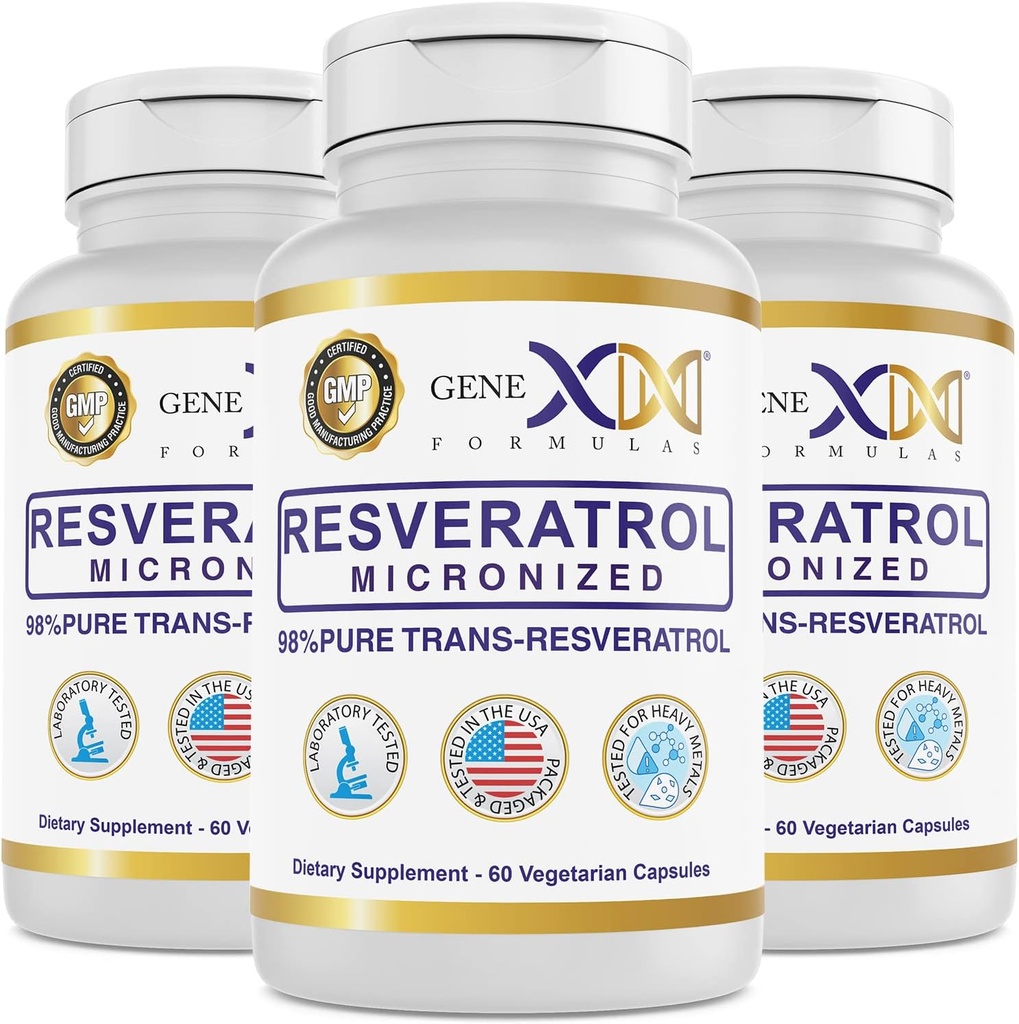 Genex Formulas 98% Pure Transveratrol dengan BioPerine ® untuk Absorpsi (3 Pack) Micronized, Bull-Test, Fully Stabilisasi Resveratrol 600mg - 180X Trans- Resveratrol Capsules for Healthy Aging