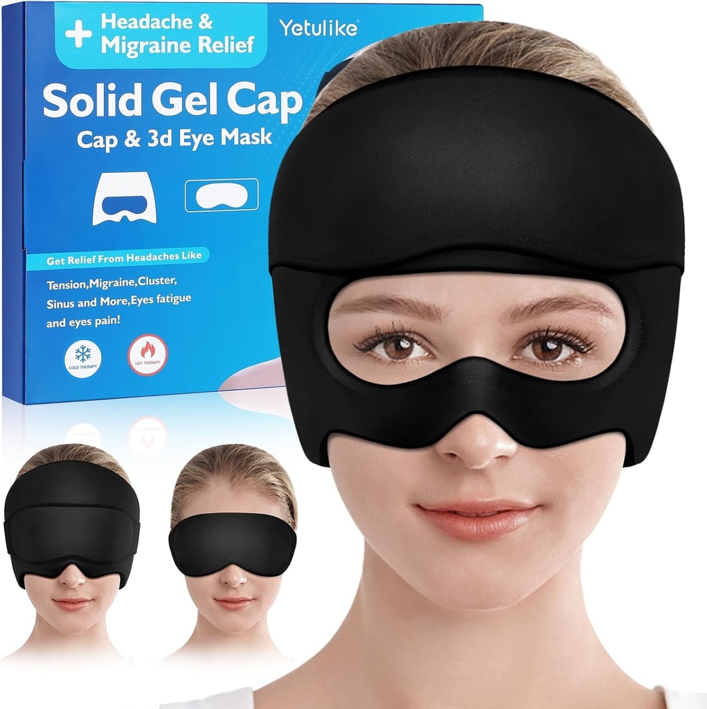 Headache Relief Hat, Soothing Migraine Relief Cap Gel Ice Head Bungkus Headache Mata Mask untuk Sinus, Puffy Eyes, Ketegangan dan Stress Relief - Hot and Cold Therapy