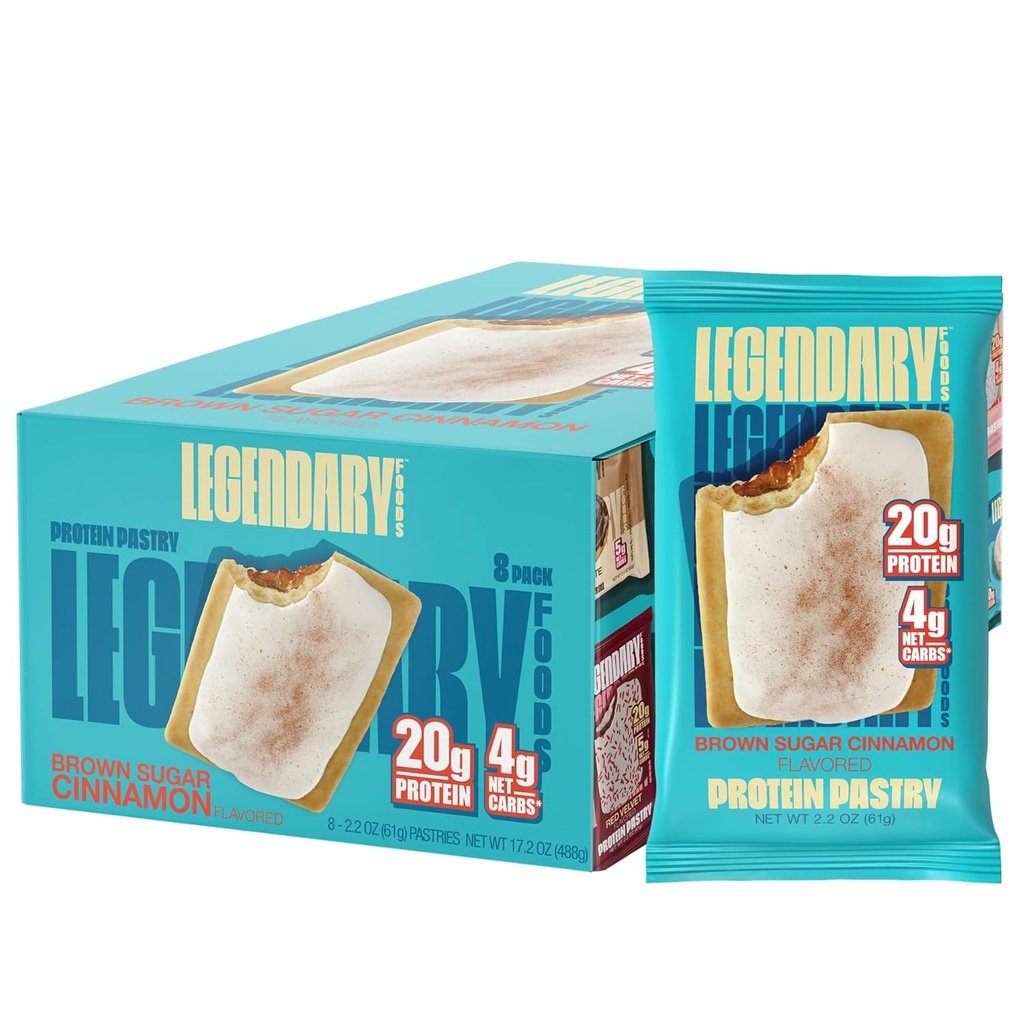 Makanan Legendary Foods 20gr Pastry 9-Pack Bundle - Low Carb Protein Bar Cedric Keto Friendly, No Sugar Added High Protein Snack, Gluten Free Keto Food - Brown Sugar Cinnamon