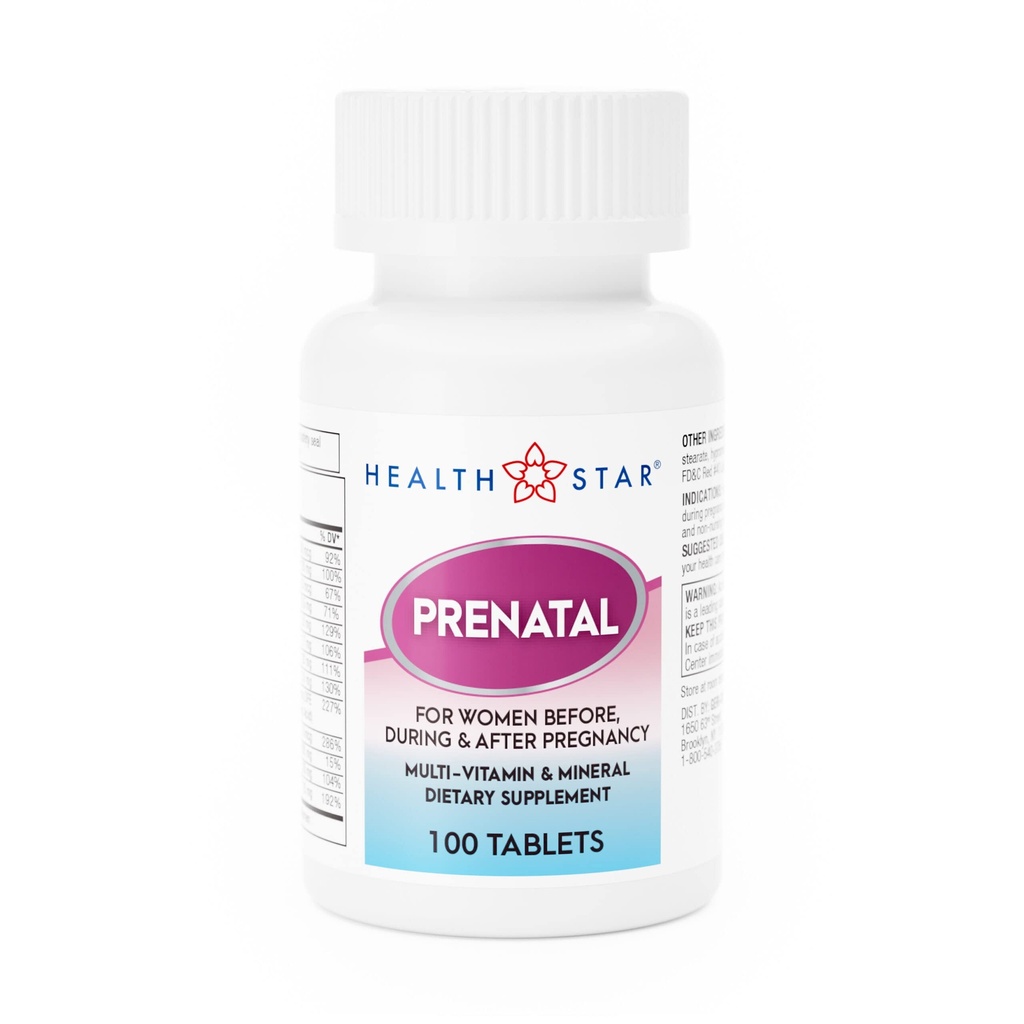 GeriCare Prenatal Multivitamin by HealthStar for Healthy Mom and Baby - Flolate + Vitamin C + Vitamin D + Iron + Calcium + B12- 100 Tablet