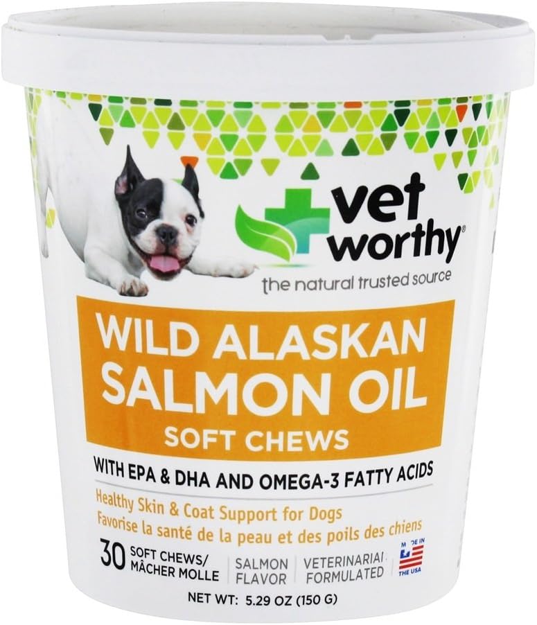 Vet Worthy Salmon Oil Skin dan Coat Soft Chews for Dogs - Dog Supplement to Dupport of Healthy Skin and Beauty Coat