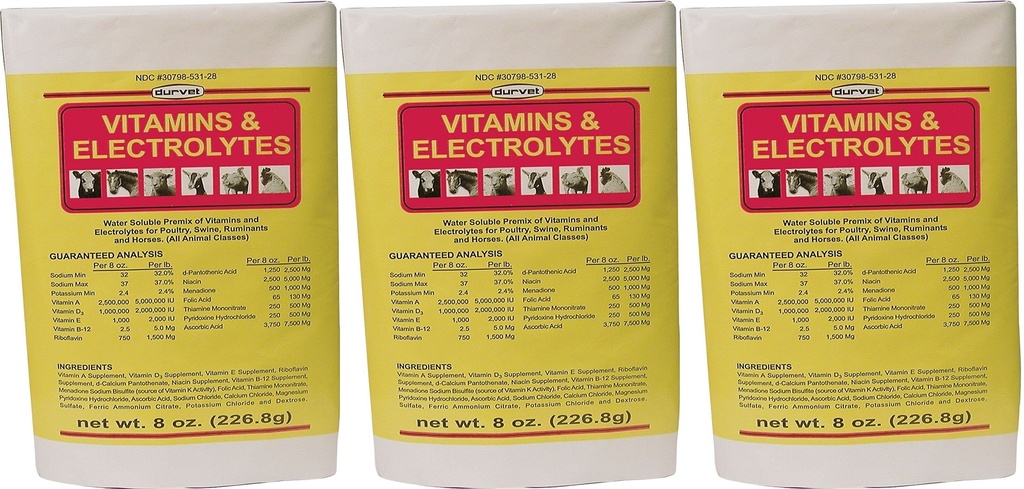 (3 Kemas) DURVET 136028 vitamin & Electrolites, 8 oz3