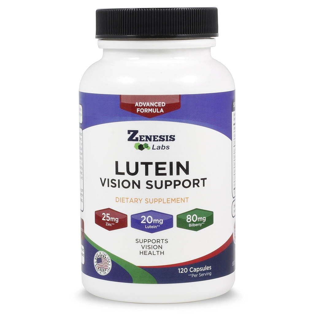 Dukungan Lutein Lab Zenesis - Estial Eye Vitamin - dengan Bilberry, Beta- Carotene, Zinc, Grapeseed & Mineral lainnya - 120 Kapsul - 60 Hari Supply