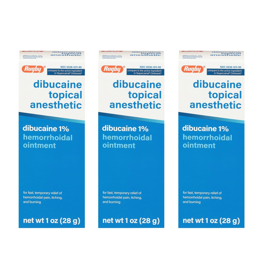 Rugby Dibucaine Topical Anestetic 1% Heemorhoid Oestil- Suin Relief Cream for Itching and Burning, Heembehoid Treatment, Anti Itch Cream 1 Oz (3 Pack)