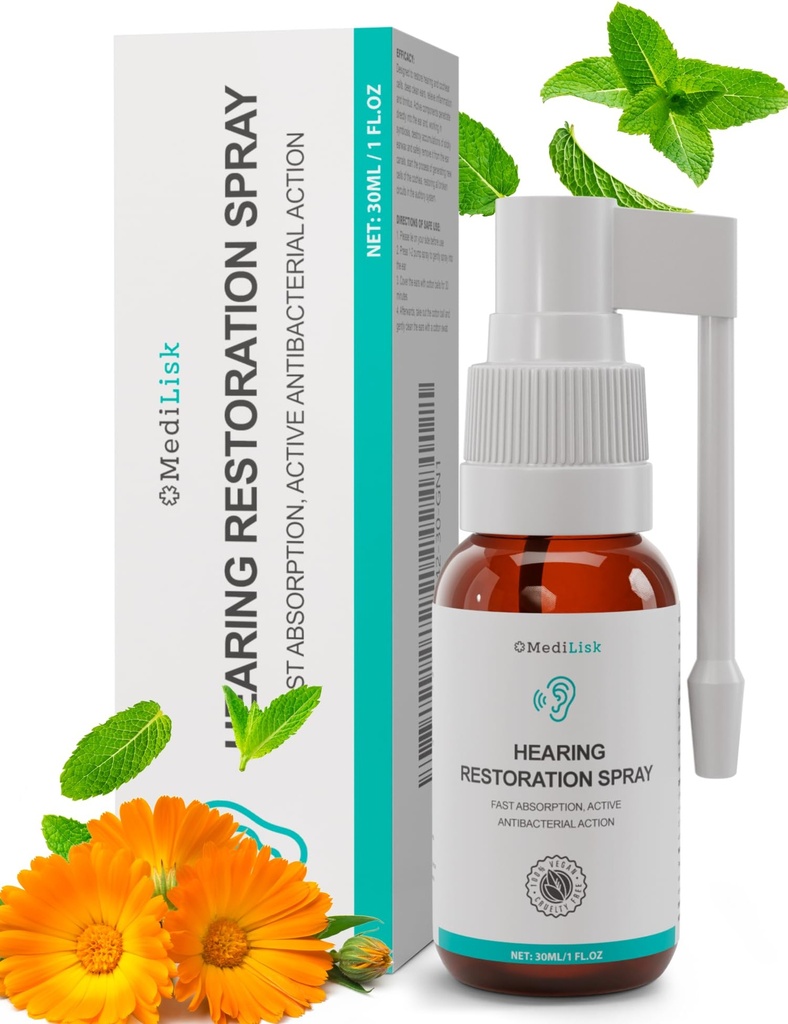 Medilisk Hearing Reporation Spray - Earwax Cleaning & Ear Care Solution 124; Free from Harsh Chemicals, Gentle for Sensitive Ears 126; Easy Spray Application, 1 Fl.Oz