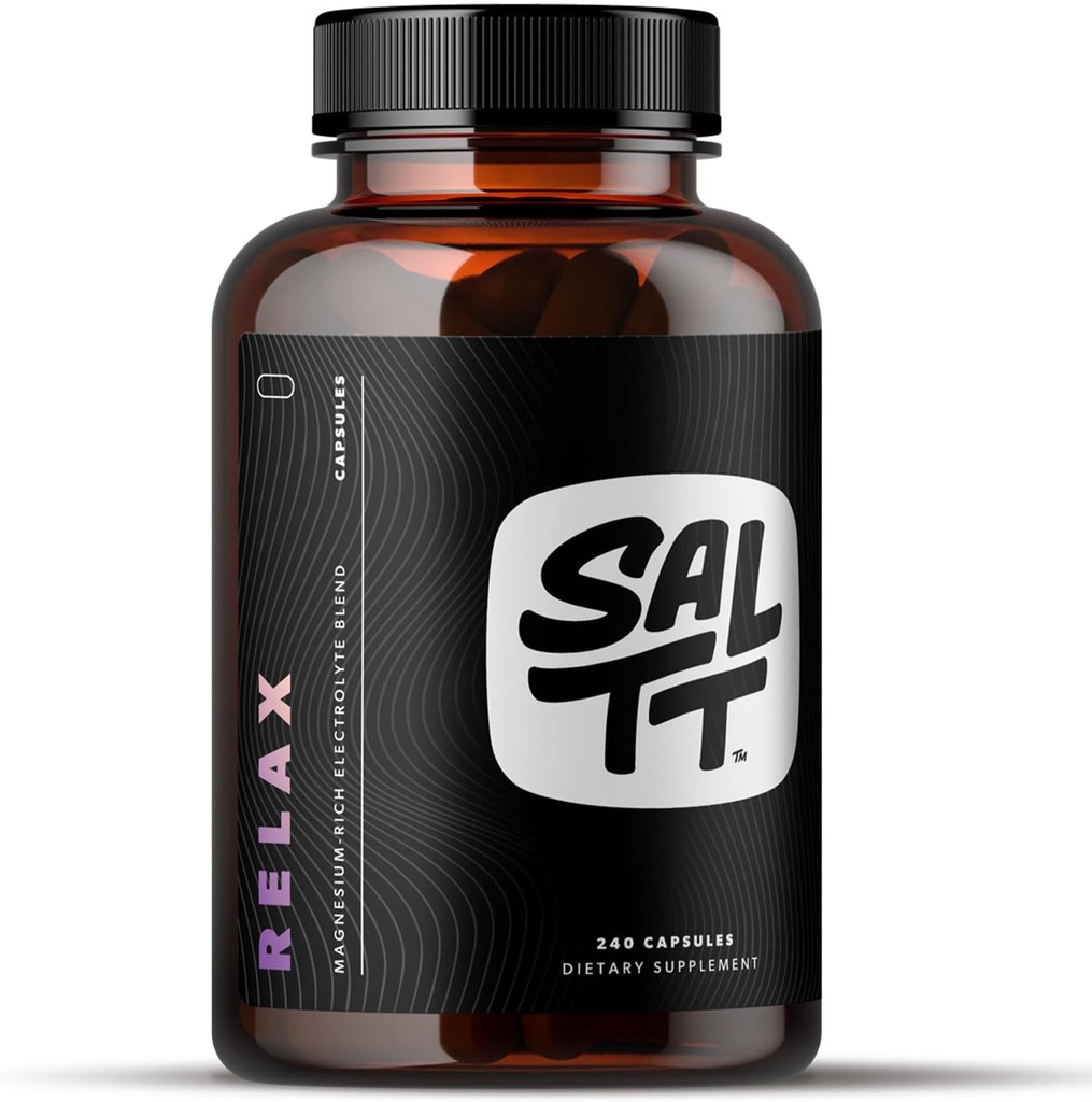 SALTT Relax - Magnesium Capsules Supplement - 203mg Ionic Magnesium Chloride w / Sodium, Potasium, Electrolite - Vegan, Sugar & Gluten Free - 240 Count - by Keto Chow