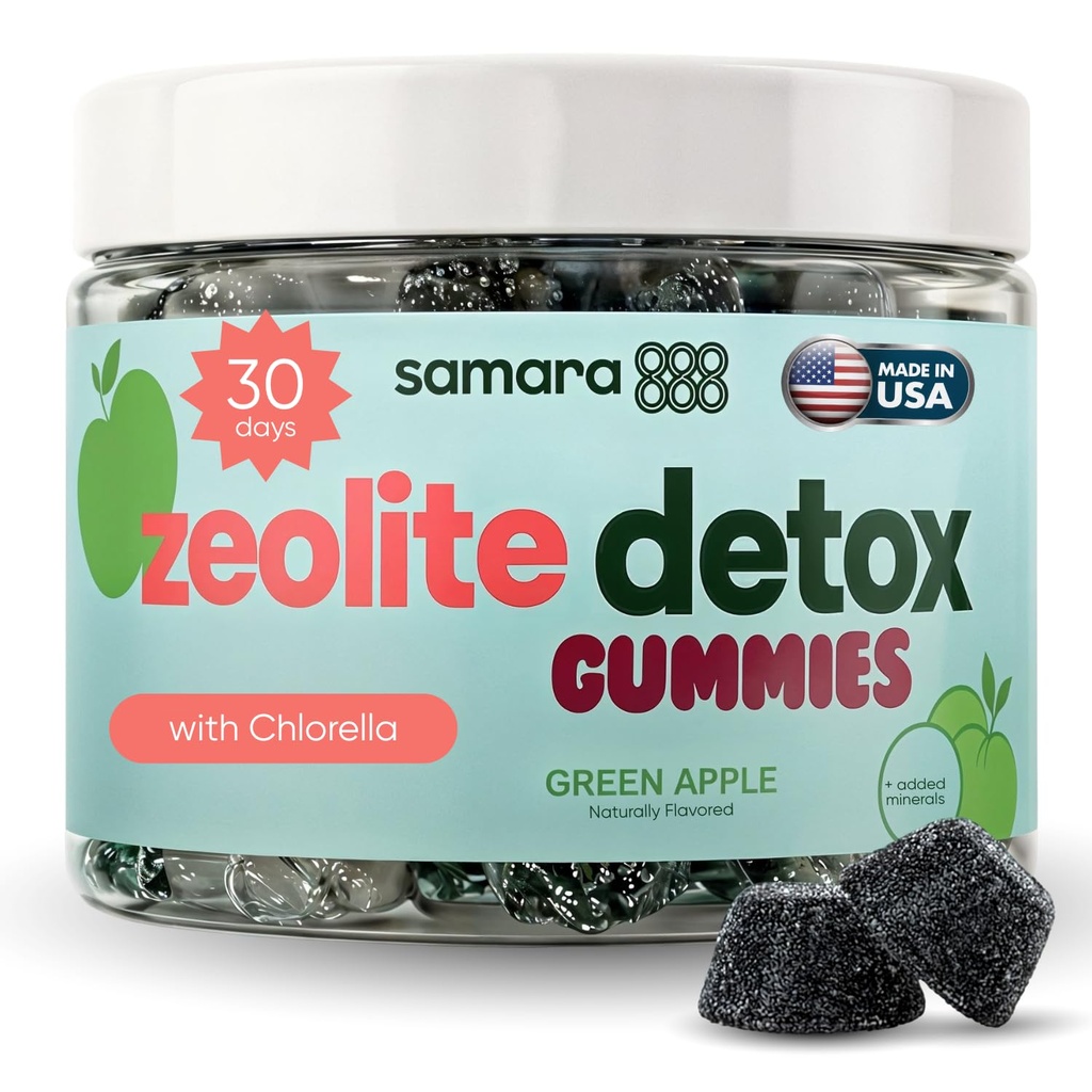 Zeolite Detox for Kids & Woults, Heavy Metal Zeolite & Chlorella Detox Gummies, Alternative to Activated Arang, Gentle Daily Toxin Cleanse for Kids & Dewasa, 60 Green Apple Vegan Gummies