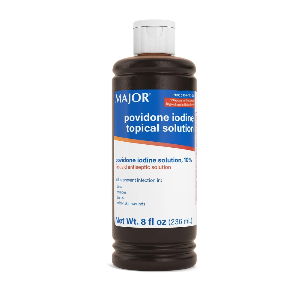 Mayor 10% Povidment-Iodin Solusi Topik, USP - Antiseptik Topik untuk Cuts, Scrapes, Burns, dan Minor Skin Wounds - 8 Fl. Oz.
