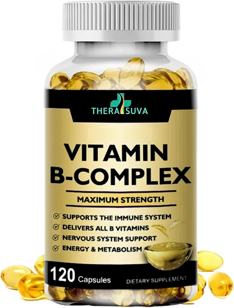 Max Strong Vitamin B-Complex + CoQ10 + Vitamin C - High Potency Natural Supplemen Energi & Metabolisme - 120 Softgels, Supply 60 Hari