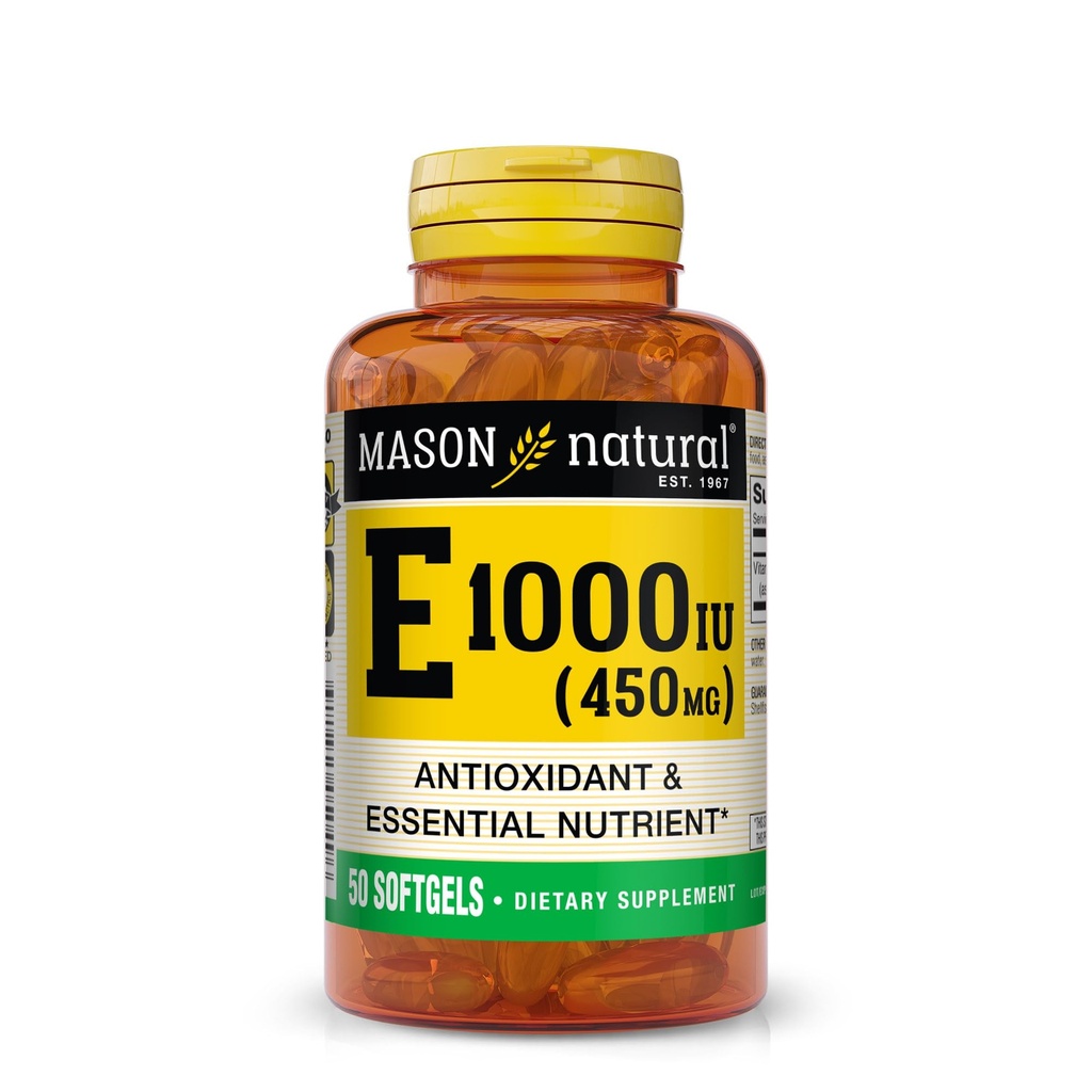 MASON NATURAL Vitamin E 450 mg (1,000 IU) - Antioksidan Essigant Nuttrient, Healleous Immune System, Skin and Eyes, Whole Body Supplement, 50 Softgels