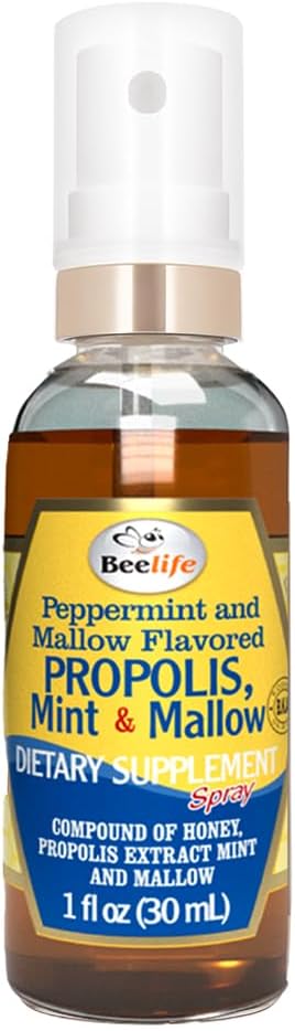 Beelife Propolis Throat Spray - Soothing Honey, Mint & Malva - Natural Immune Support & Sore Throat Relief, Antioksidants, Rich in Flavonoid & Artepilin C, No Sugar, Gluten- Free-1-Pack, 30ml