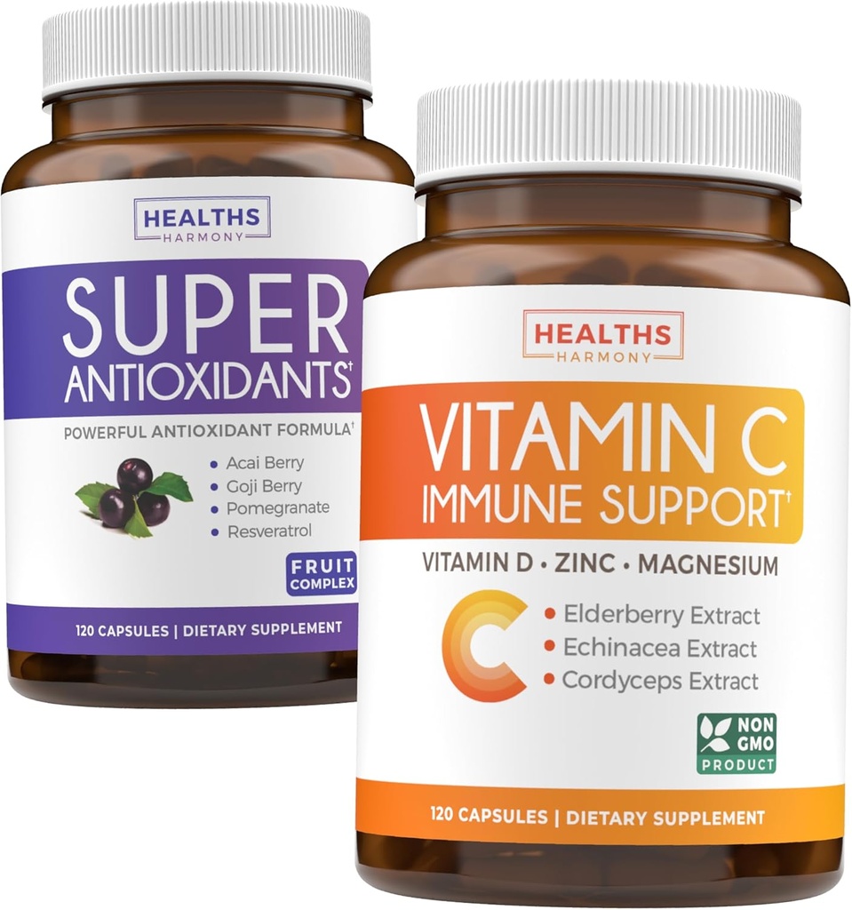 Antioksidants & Imune Suppply (2-Month) Immune Vitalitas Blend - Super Antioksidants - Powerful Super Food Daily Blend (120 Caps) & Imune Support dengan Elderberry Vitamin C dan Zinc