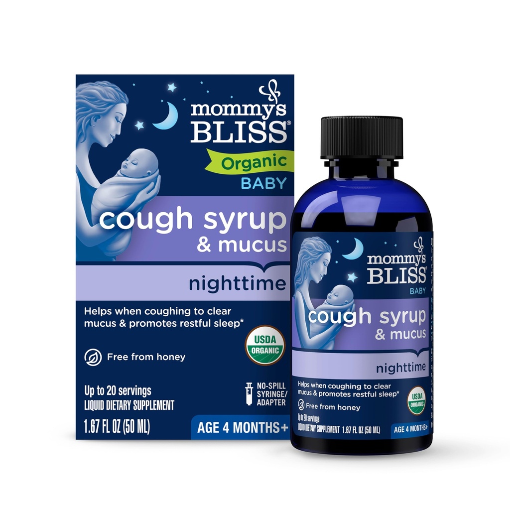 Kebahagian Ibu Bayi Organik Cough Syrup & Musus Malam, Berisi Organik Agif dan Ivy Leaf, Dibuat untuk Bayi 4 bulan +, 1.67 Fluid Ounces
