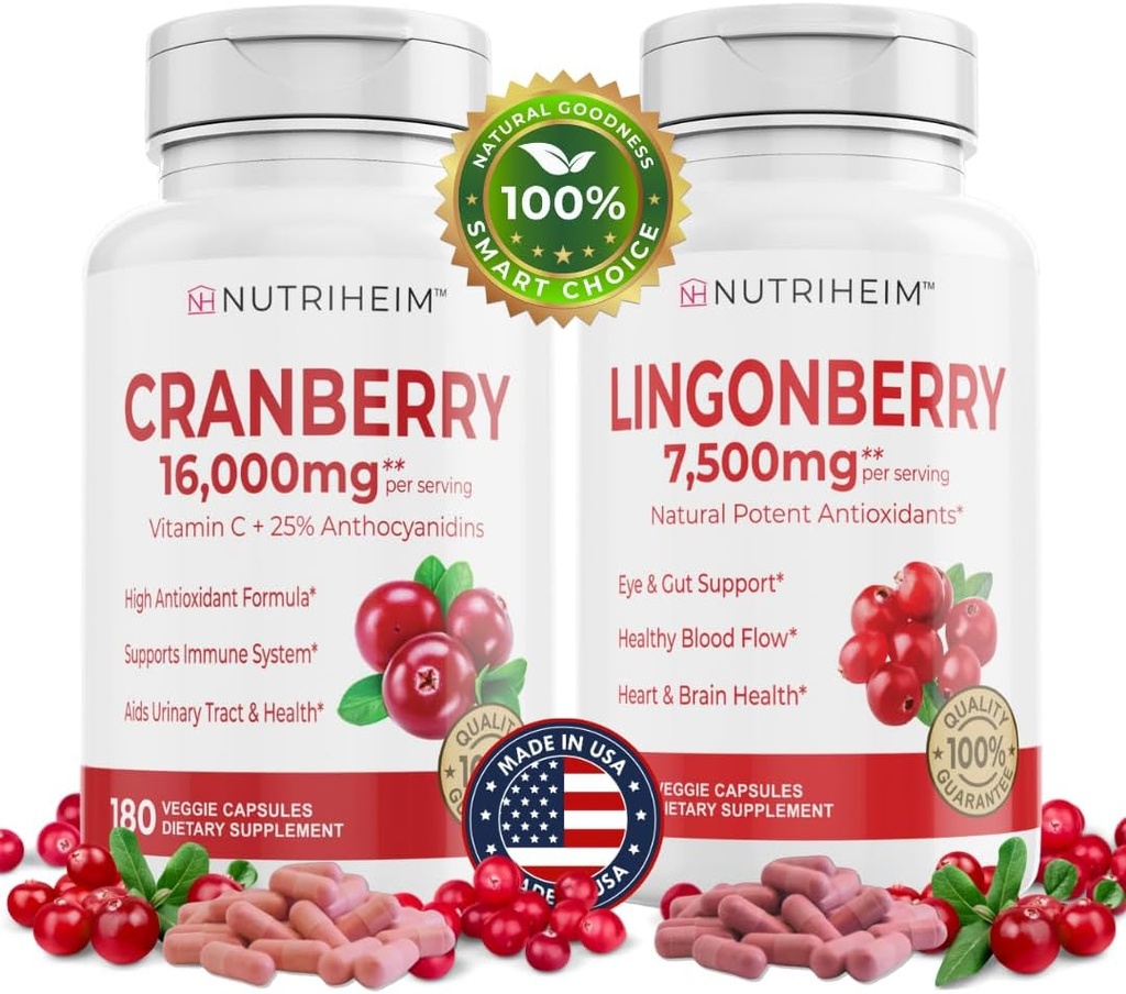 Semua dalam One PAC Bundle - Cranberry & Lingonberry Kapsul - Vitamin C dan 25% Proanthocyanidins untuk Urinary Tract, Gut Health, Antioksidant Dukungan - Non-GMO, Gluten- Free, Vegan Supplemen