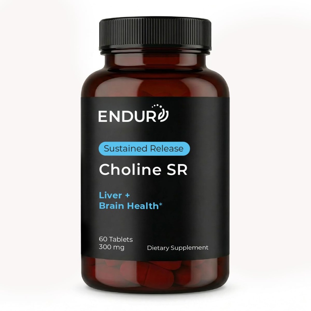 Endur Chooline L (+) Bitarcter, Deadbed Rilis Otak & Hati Dukungan Suplemen, Prrenatal Safe, Vegan, Non-GMO, Gluten Free, 300mg (60 Tablet)