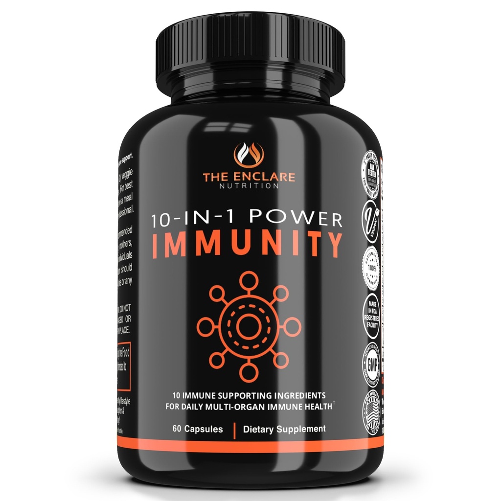 The ENCLARE NUTRITISI 10 dalam 1 Imune Support Booster dengan Echinacea, Vitamin C dan Zinc, Turmeric, Ginger, B6, Elderberry untuk Dewasa Pertahanan Vitamin, dibuat di USA Veg Cap 60 Ct (1)