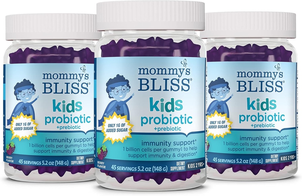 Anak Kebahagiaan Ibu Probiotik + Promiotic Gummies, Menyediakan Ketahanan & Keanehan untuk Anak 2 Tahun +, Kurang Gula, Yummy Berry Flavor, 45 Count (Paket 3)