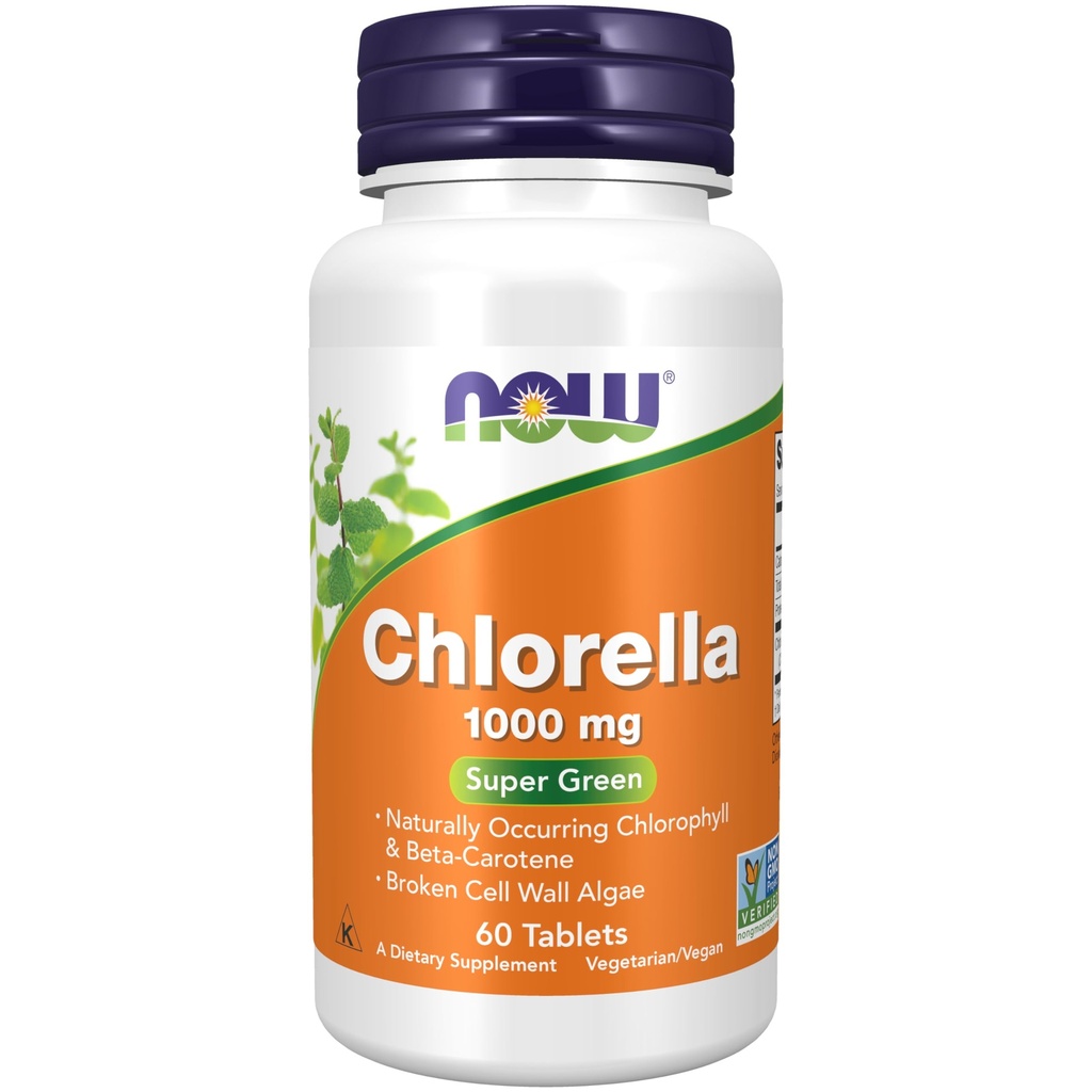 Sekarang Makanan Suplemen, Chlorella 1000 mg dengan alami terjadi Chlorofil, Beta-Carotene, campuran Carotenoid, Vitamin C, Besi dan Protein, 60 Tablet