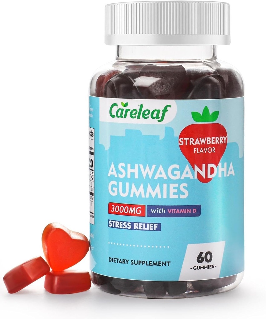 Vegan Ashwagandha Mimies- 3000mg Potency Tinggi Ashwagandha Root Extract dengan Vitamin D2 14; Strawberry Flavor 124; 60 Cts / Botol