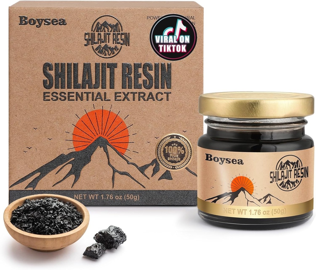 Boysea Shilajit Resin 124; 600 mg 80 + pelayan = 124; 85 + Trace Mineters & 75% + Fulvic Acid for Focus & Energy 124; Zero Sugar 124; Gold Grade Pure Shilajit for Men & Women - 1.76 Oz