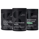Riset Olahraga L- Glutamine (100 Pelayan), Creatine Monohydrate (60 Servings) dan Digetical Enzymes dengan Progories & Ginger (90 Pelayan) - Semua Non-GMO Diverifikasi, Vegan & Gluten Bebas