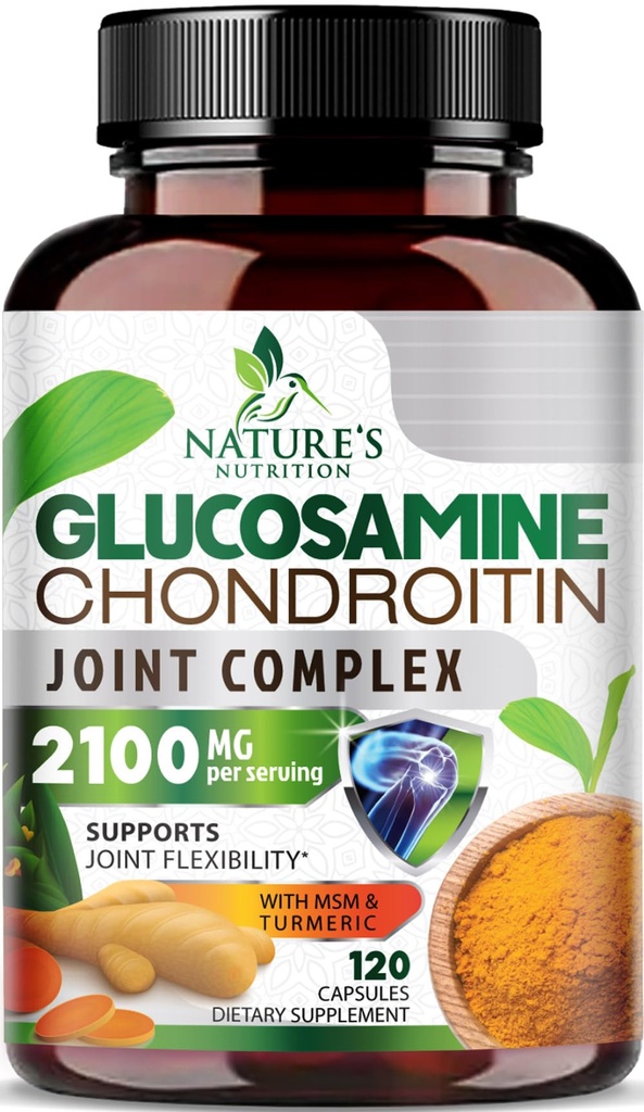 Glucosamin Chondroitin MS2100mg Kompleks - Gabungan Dukungan untuk Mobility & Comfort Untuk Pria dan Wanita dengan Turmeric & Boswellia, Suplemen Glucosamin Triple Kekuatan - 120 Kapsul