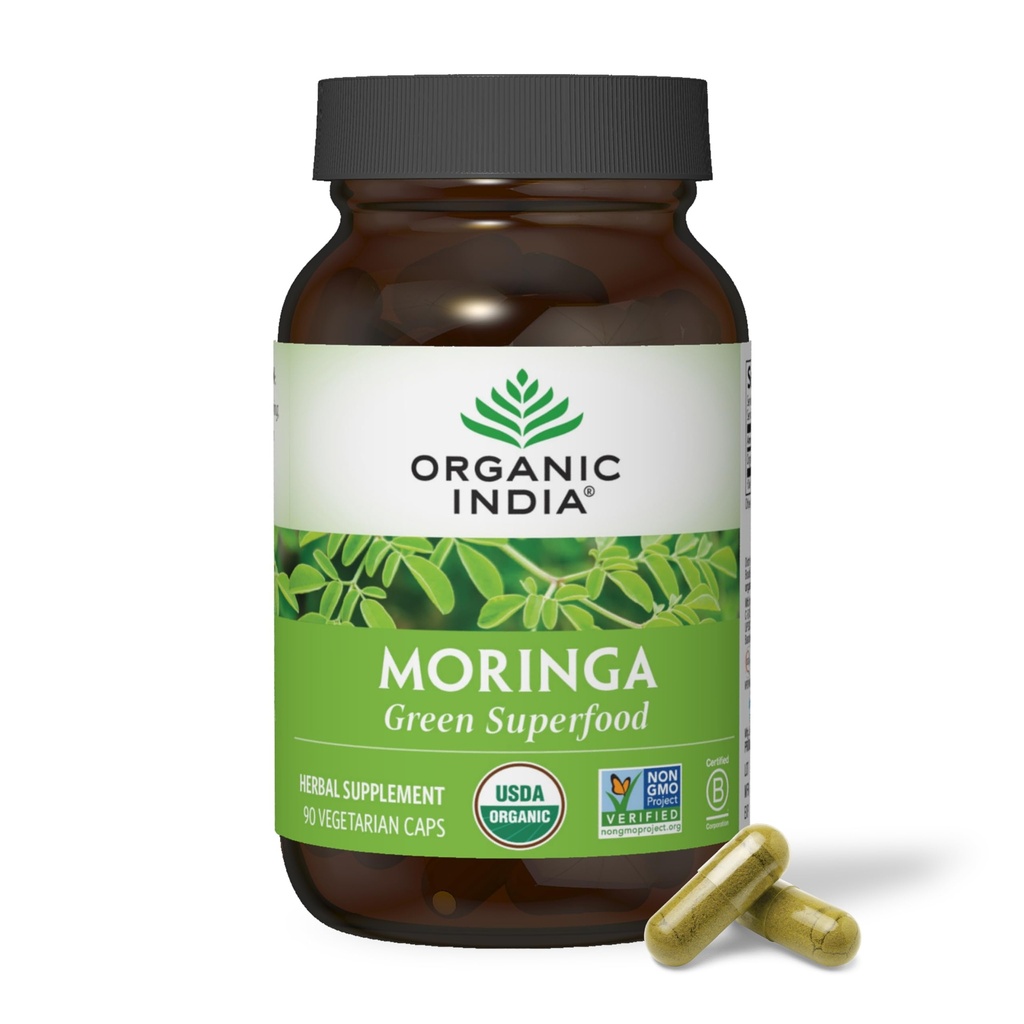 Organik INDIA Moringa Kapsules Organik - Moringa Suplemen - Green Superfood, Moringa Leaf Capsules, Murni Supergreen, Vegan Hijau, Alam Multivitamin, Vegan, Gluten- Bebas - 90 Kapsul