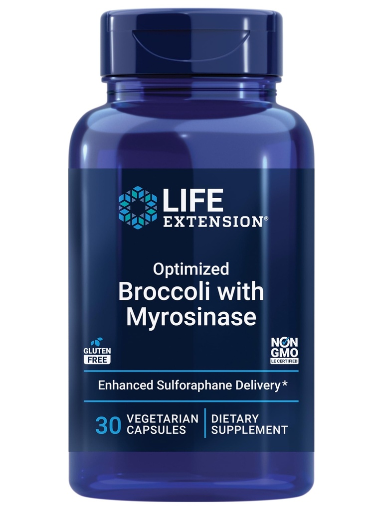Life Extension Optimated Broccoli dengan Myrosinase, Liver and Detox Suplement, Advanced bioavable, Once- Daily, Non- GMO, Vegetarian, Gluten- Free, 30 Capsules