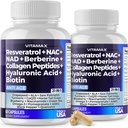 Vitamax Resveratrol NAD + Berberine Hyaluronic Acid - Biotin Grape & Blueberry + NAC - Collagen Peptides - Rambut, Nail, Skin & Joint Supplemen - 21- 1 Perempuan dan Pria - Dibuat di AS - 120 Count