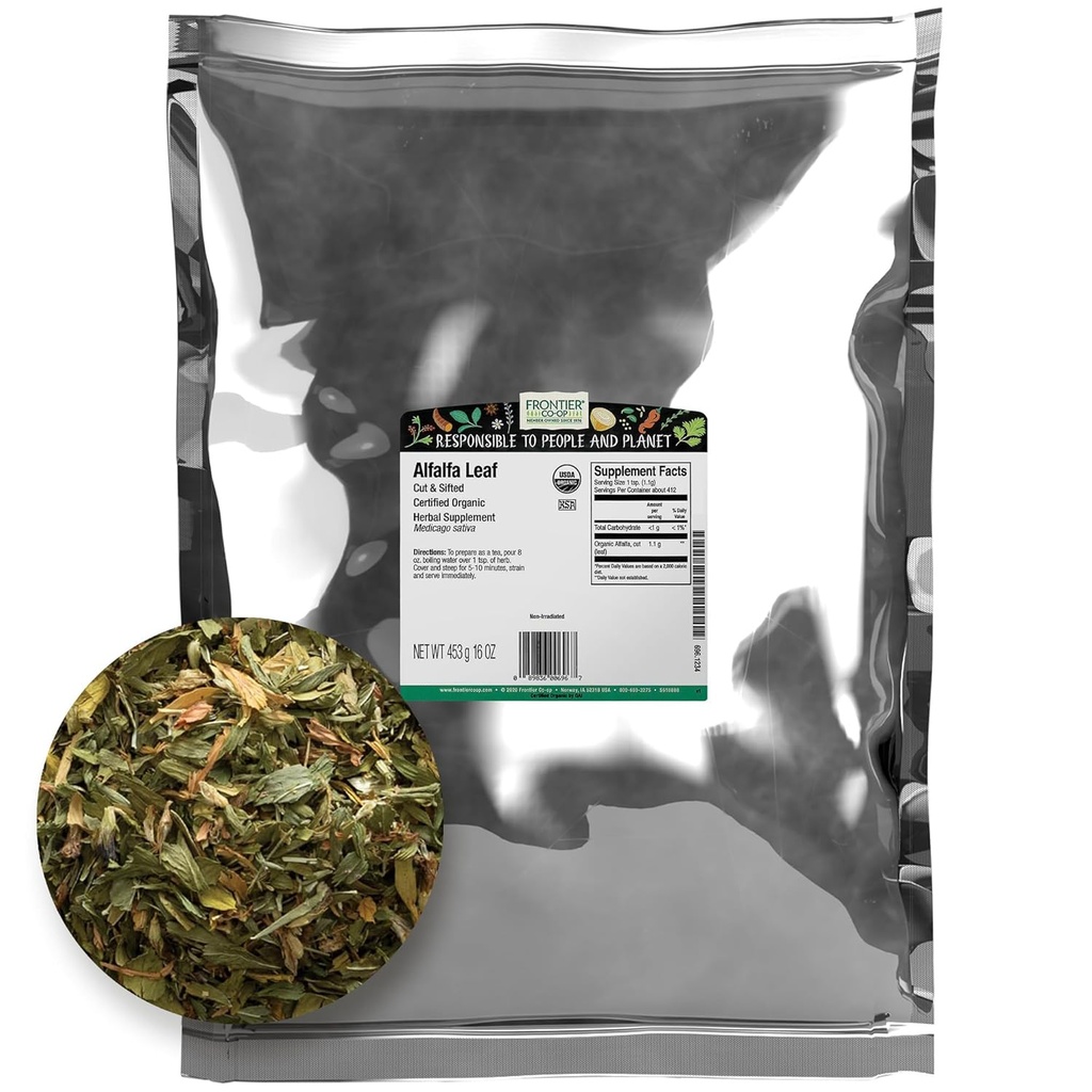 FRONTIER Organik Cut Dijinakkan Alfalfa Leaf, 16 OZ