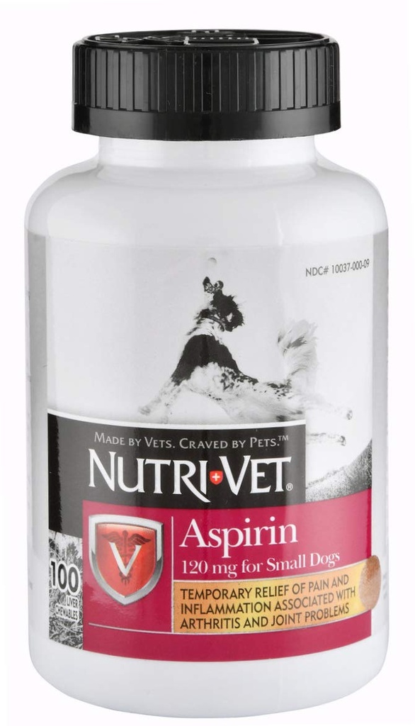 Nutri- Vet Aspirin untuk Dogs, Quast Pain Relief Liver Tablet Bernyala-nyala Untuk Anjing Kecil, 120mg - 100 Ct