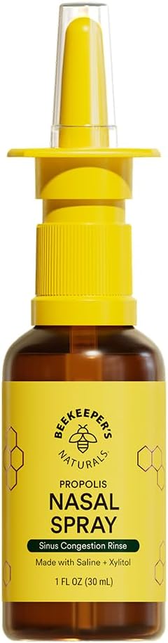 Beekeeper Nasal Spray for Dewata with Propolis, Xylitol & Saline, Clears Nasal Conbuffic, Moisturizes Sinus Canal, & Decongest Sinus Cavities, 1 fl oz