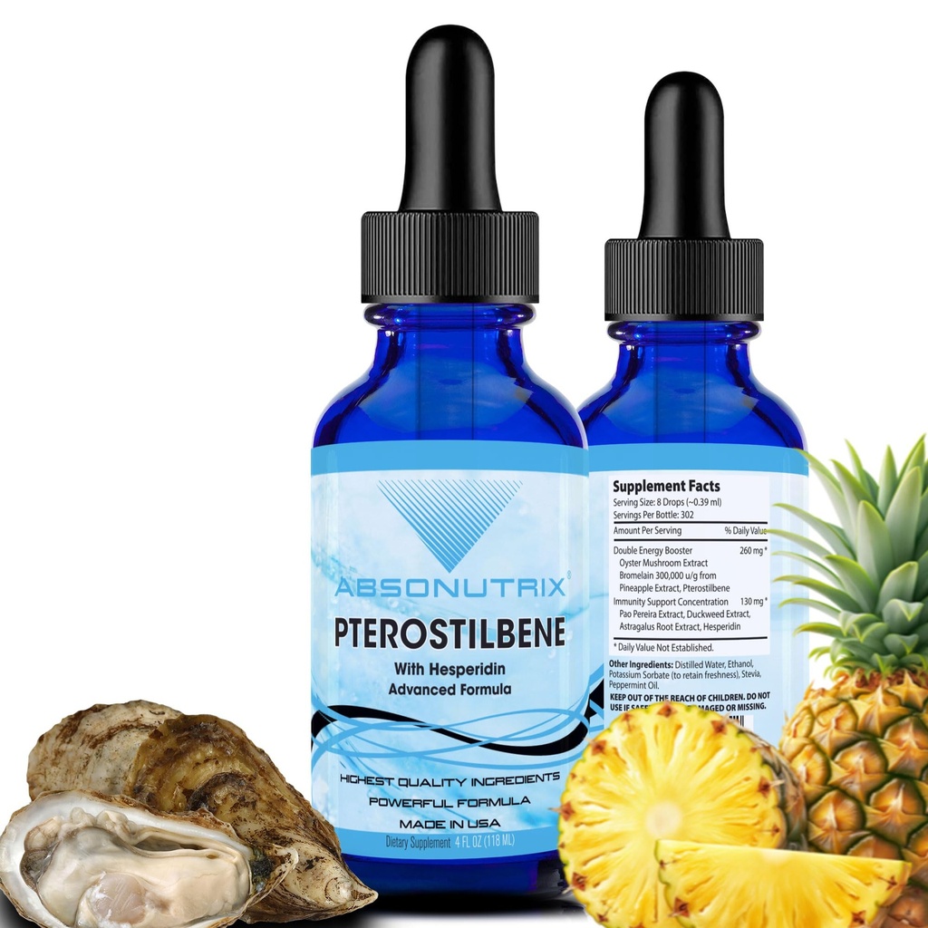 Absonutrix Pterostilbene dengan Hesperin 390 mg, 4 Oz Liquid, 300 Servings, dibuat di USA, Quick Absorpsi, Quality Venable Ingregents, Non- GMO, GMP Certified Fasilitas, Cruelty- Free Products