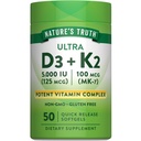 Kebenaran Alam Vitamin K2 MK7 Kompleks 124; 100 mcg 124; 50 Softgels 124; dengan D3 124; Non-GMO & Gluten Free Suplemen