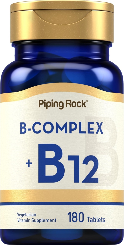 Piping Rock Vitamin B Complex 124; 180 Tablets 124; dengan B12 144; Vegetarian, Non- GMO, Soy Free Supplemen