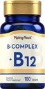 Piping Rock Vitamin B Complex 124; 180 Tablets 124; dengan B12 144; Vegetarian, Non- GMO, Soy Free Supplemen