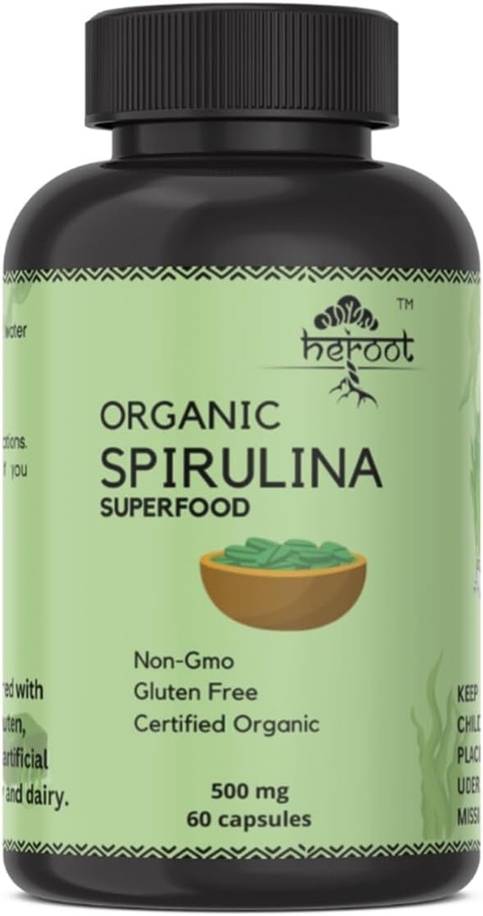 Organik Spirulina Protein Powder Capsules - Vitamin & Minemins for Energy - Vegetarian, Gluten Free 100% Pure Superfood for Optimal Health (120 Kapsul)