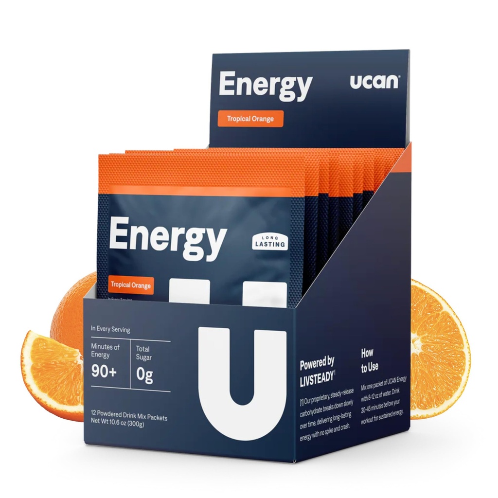 Powder Energi UCAN, Gluten- Free Orange, Keto, Sugar-Free Pre & Post Workout for Men & Women, Non-GMO, Vegan, Gluten- Free, Runners, Gym-Goers and High Performance Athletes (12 Pelayan, 25g)