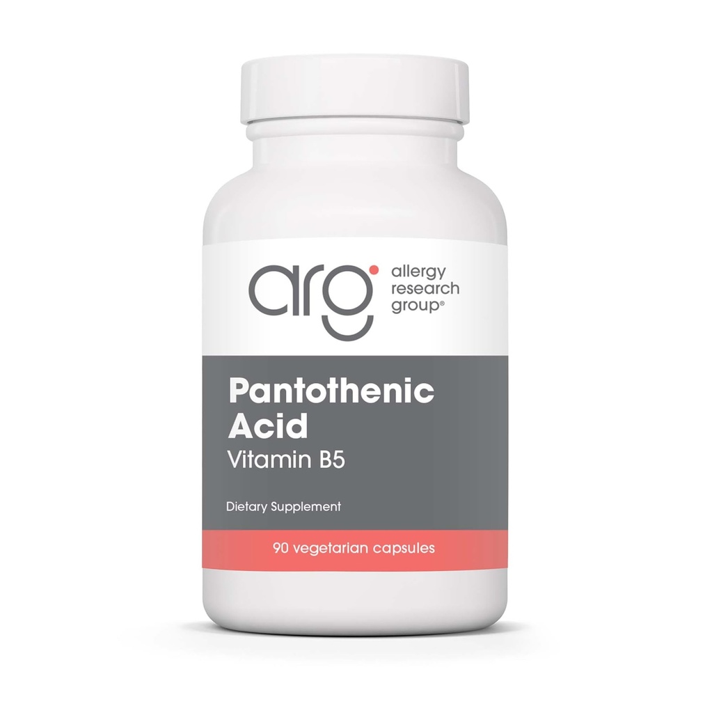 Allergy Research Group Pantothenic Acid - Vitamin B5 untuk Pria & Wanita, Kalsium, 500mg Suplemen, Murni, Organik, Kasules Vegetarian - 90 Count