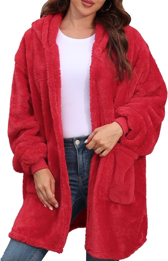 Argstar Hooded Cardigan for Women and Men, Sweatshirt Oversized Fuzzy Fleece Blanket Hoodie Jacket - One Size Fits All