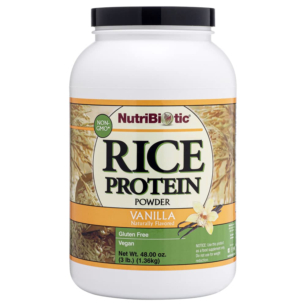 NutriBiotic - Protein Nasi Vanilla, 3 Lb (1.36kg) £124; Karb rendah, Keto- Friendly, Vegan, Bubuk Protein Raw 124; Grown & Processed Without Chemical, GMO atau Gluten 124; Mudah untuk Digest & Nutrient Rich