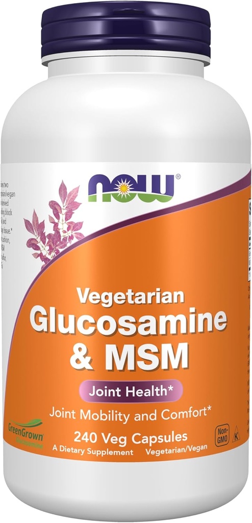 Suplemen NOW Foods, Glucosamin & MSM (GreenGrown ® Glucosamine), Vegetarian, 240 Veg Capsules