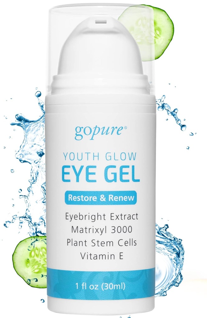 goPure Youth Glow Eye Gel - Anti- Aging Eye Cream that Soothes and Hydrates, Matrixyl 3000 and Hyaluronic Acid for Improve the Look of Puffiniss, Dark Circles, and Under Eye Bags - 1 fl oz