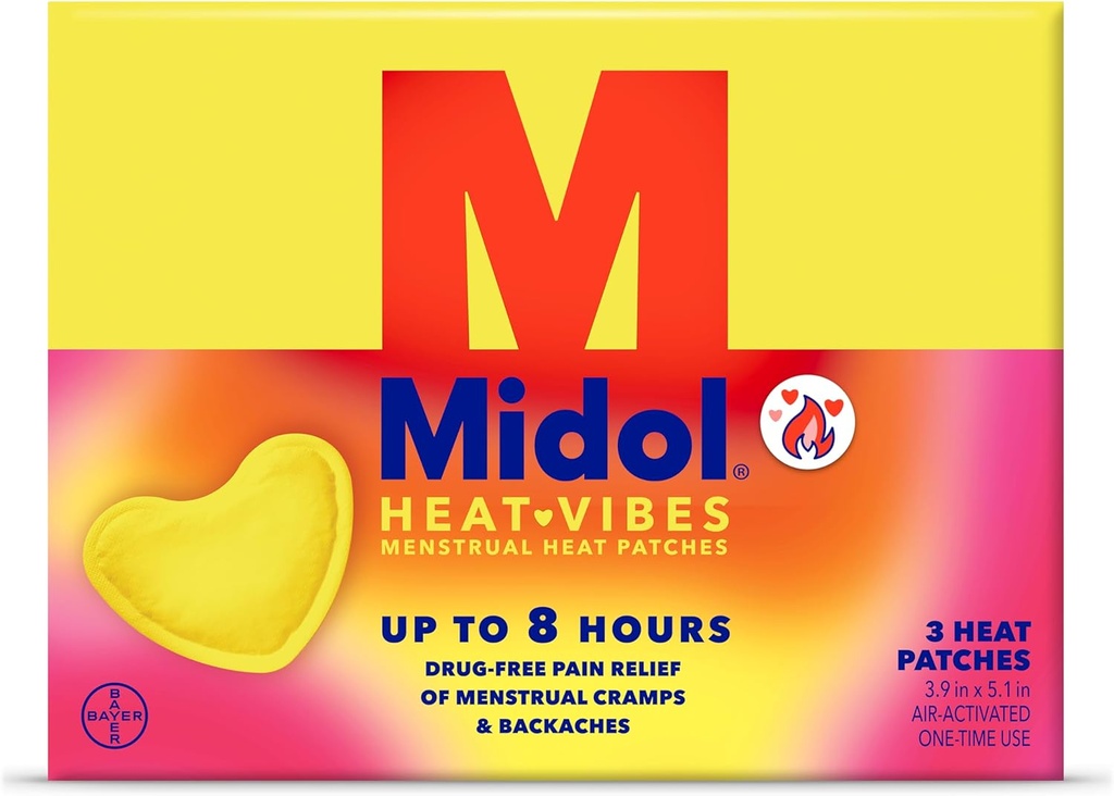 Midol Heat Vibes Menstrual Pain Relief Patch, for Period Cramp and Backache Relief, Pack of 3